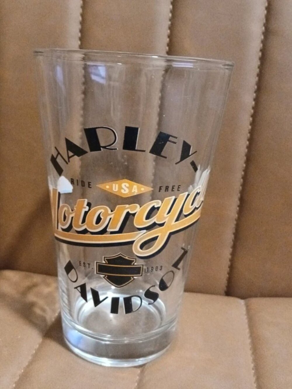 Harley Davidson Motorsports AUTHENTIC Beer Pint Drinking Glass - Like New